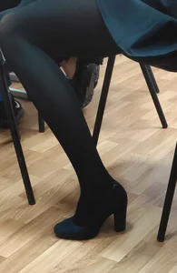 Teen Candid Student in a Skirt, Pantyhose And High Heel Shoes, A Cool Collection of Photos in Class