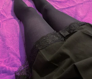 Nice Legs in Black Pantyhose And a Skirt Selfie