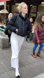 Candid blonde in white pants on the street creepshots