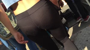 Thin Girl in Tights And a Blue Top - Street VPL Creepshots Collection