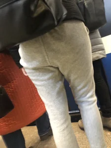 Girl in Loose Sweatpants Subway Closeup Creepshot