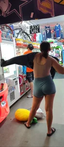 Girl in Lycra Shorts Bends Over. Thank you God.