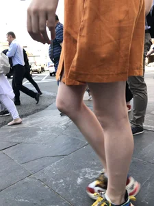 Cute Teen Girl in a Dress With Slim Legs Standing in the Subway Train, Then Crossing the Street Photo Gallery