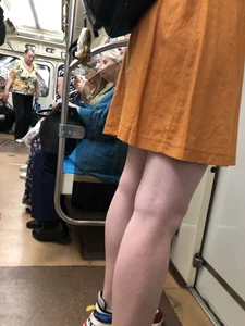 Cute Teen Girl in a Dress With Slim Legs Standing in the Subway Train, Then Crossing the Street Photo Gallery