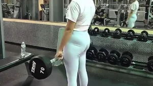 Sexy brunette gym girl in different leggings with a nice ass