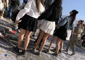 Carnival girls wearing pantyhose, spandex shorts, stockings, skirts and other outfits