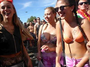 Dubai party girls with nice tits in bikini tops