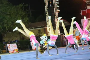 Bunch of athletic Thai cheerleaders at a competition