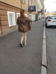 Cute Teen in a Furry Hoodie with Thin Legs Street Candid