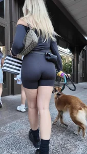 Blonde walking her dog