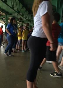 Big booty babe at a baseball game in tight leggings