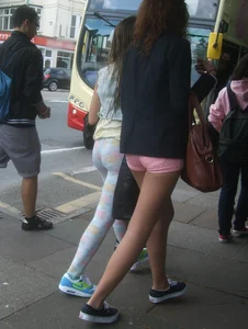 Sexy Italian girls ass in tight patterned leggings