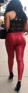 Perfect Ass in tight RED🍎 leather pants plus nice cleavage