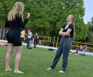 Busty redhead (long distance shots)