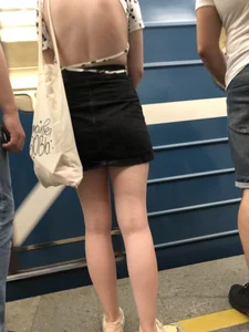 Slightly Hunched Girl in a Skirt With Sexy Legs Subway Station Creepshot