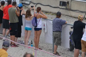 Skinny babe with a cute little ass in tiny blue shorts