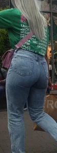 Blonde girl wearing blue jeans with a great ass street creepshots