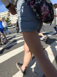 Sexy Girl in Denim Shorts With Awesome Legs on the Crosswalk Huge Creepshots Collection