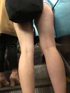 Skinny Ass in Denim Mini Shorts - Hot and Long Legs Subway Escalator Creepshot