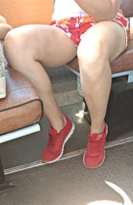 Milf Chubby Legs in Mini Shorts Public Bus Closeup