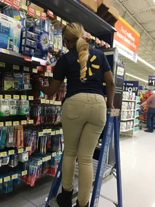 Ebony Walmart employee in tight jeans with a big booty