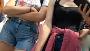 Panty slide tight jeans cameltoe teen