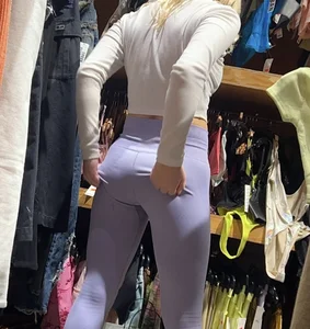 Tight petite college blonde girl with a plump ass in pastel purple leggings (vtl)