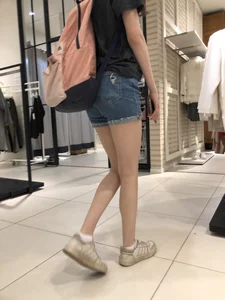 Thin Legs in Denim Shorts Store Creepshots