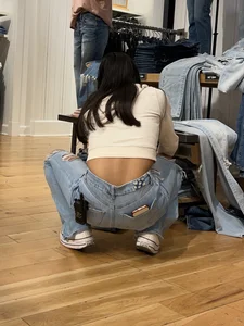 Slim mexican latina squatting and working (oc)
