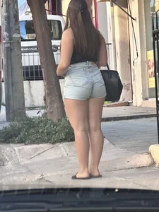 Short pawg waiting for bus (slight of side boob)