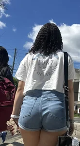 College women 18+ in jean shorts