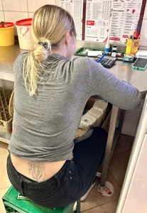 Blonde Worker with Big Ass Tight Black Jeans  (not OC)
