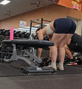 Vietnamese girl at gym nice ass in tight blue lulu shorts