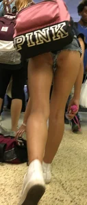 Amazing Ass and Legs in Denim Mini-Shorts - Girl Bending Over to Pick Up Her Backpack Creepshots Gallery