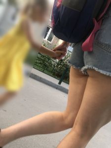 Hot candid milf wearing denim shorts street creepshot, closeup of her booty and hot legs
