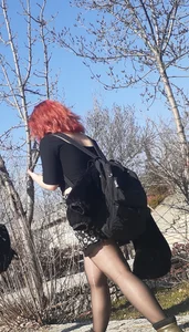 Chunky redread in a skirt and pantyhose street pics