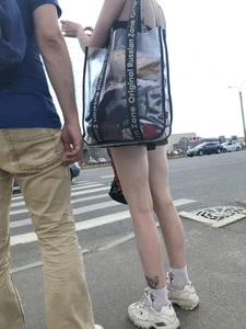 Girl in a Short Dress With Long Pale Fit Tattooed Legs on the Crosswalk Creepshots