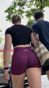 Tight Fit Blonde with Incredible Bubble Butt in Magenta Aurola Shorts