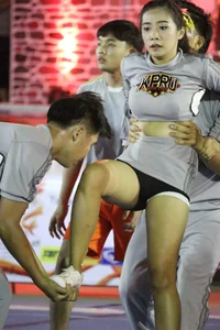 Bunch of athletic Thai cheerleaders at a competition