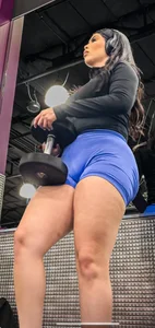 Latina Superhero with perfect Body in blue spandex shorts (OC!)