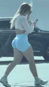 Blonde White girl in biker shorts