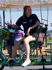 Bike rental girl in tan shorts with cute butt and great legs