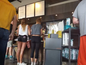 Sexy girls in a cafe
