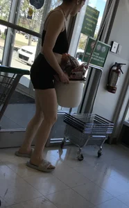 Slim teen with huge tits out shopping with mom