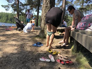 Candid Girl Putting On Swimsuit and Undressing at the Forest Lake Beach Gallery