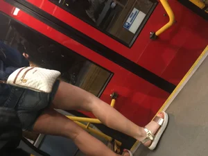 Thick girl in tight shorts with vpl on the bus