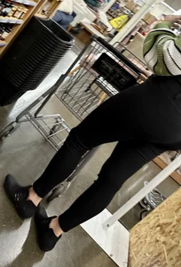 Great ass on this cutie with bangs, bending over and squatting down