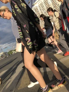 Cute blonde candid teen crossing the street