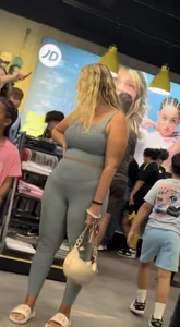 Plump Dumpy Blonde MILF in turquoise two-piece Spandex