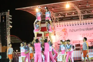 Bunch of athletic Thai cheerleaders at a competition